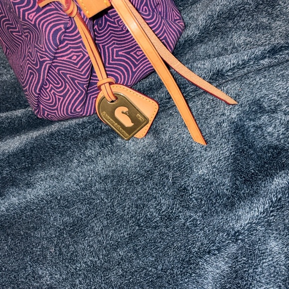 Dooney & Bourke Purple Floral Shoulder Bag with Tan Straps - Picture 2 of 5